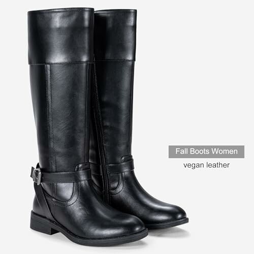 Black vegan leather fall boots for women