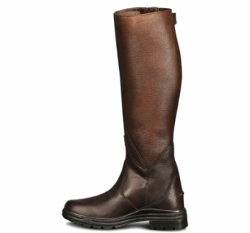 Brown leather knee-high boot.