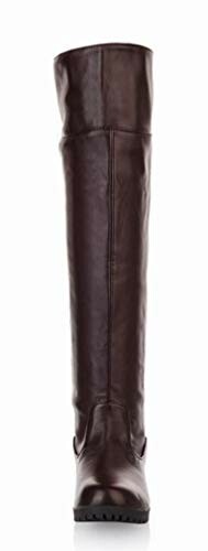 Brown leather knee-high boot