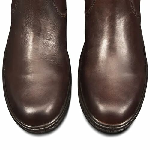 Top view of brown leather shoes.