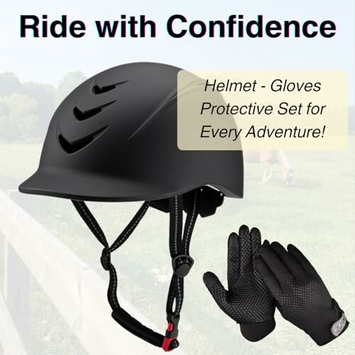 Black helmet and gloves set for outdoor activities.