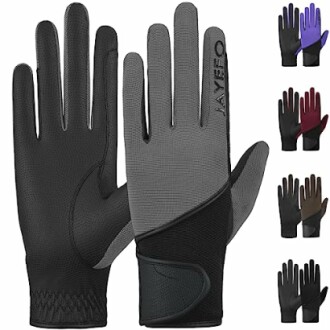 Jayefo touchscreen gloves in various colors, including black, gray, purple, blue, red, and brown.