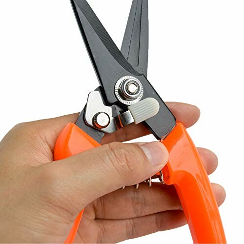 Hand holding orange garden pruning shears