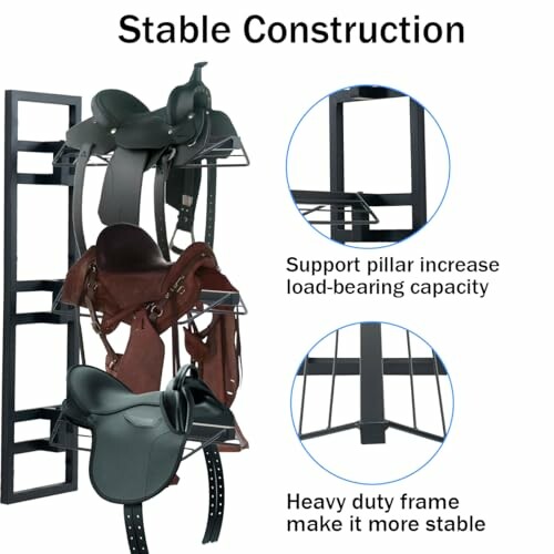 Saddle rack with stable construction and heavy-duty frame.