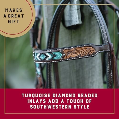 Turquoise diamond beaded bridle with southwestern style.