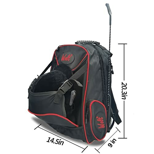 Wolf golf bag with dimensions 20.3 inches tall, 14.5 inches wide, and 9 inches deep.